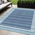 5 X 8 Sky Blue And Denim Blue Striped Washable Indoor Outdoor Area Rug