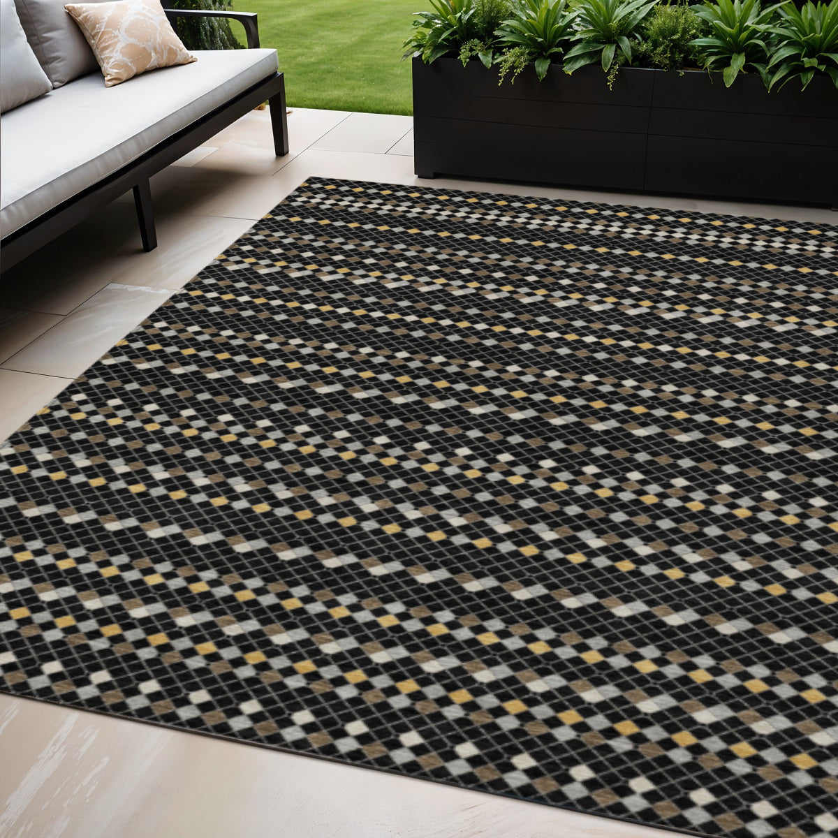 5 X 8 Black And Taupe Striped Washable Indoor Outdoor Area Rug
