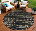 8 Black And Taupe Round Striped Washable Indoor Outdoor Area Rug