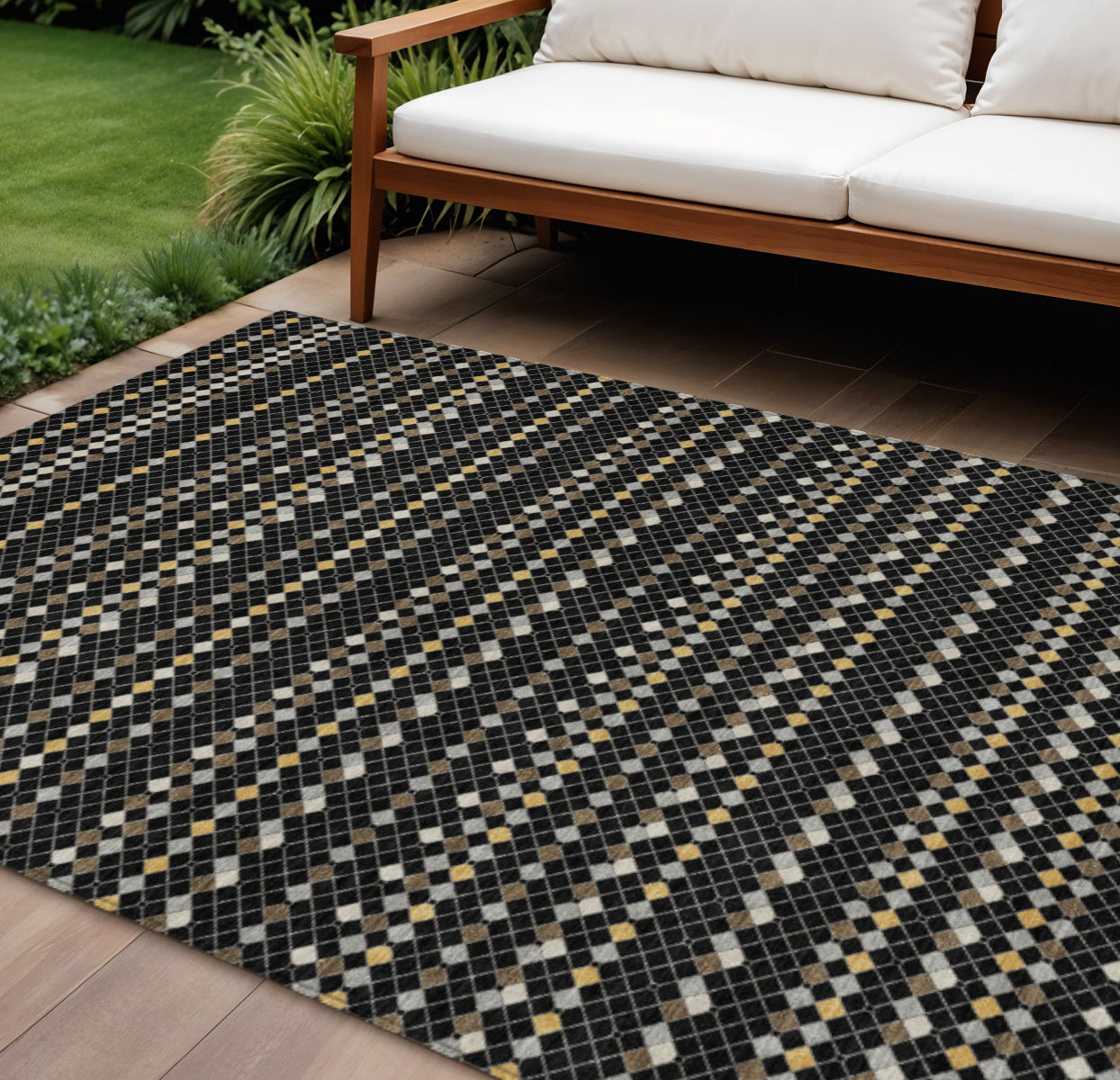 10 X 14 Black And Taupe Striped Washable Indoor Outdoor Area Rug