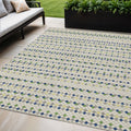 5 X 8 Linen And Lime Green Striped Washable Indoor Outdoor Area Rug