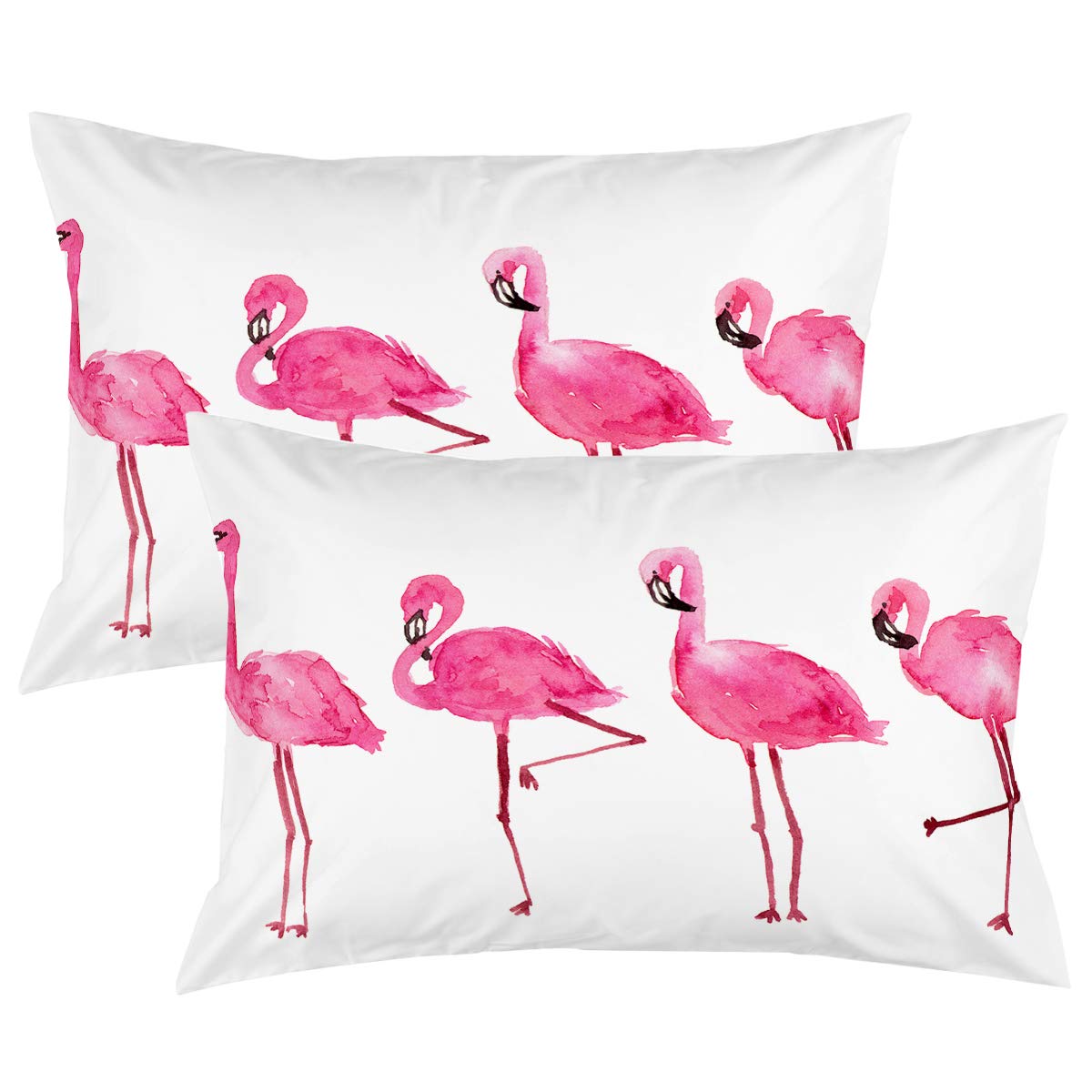 Arightex Bedding Pillowcases Pink Flamingo Pillow Covers Soft And Fashion Tropical Birds White Simple Pillow Cases Set Of 2 (Sta