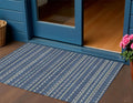 3 X 5 Navy Blue And Mint Green Striped Washable Indoor Outdoor Area Rug