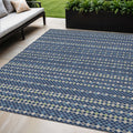 5 X 8 Navy Blue And Mint Green Striped Washable Indoor Outdoor Area Rug