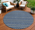 8 Navy Blue And Mint Green Round Striped Washable Indoor Outdoor Area Rug