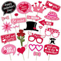 Valentine's Day Photo Booth Props, 25 Pcs Happy Lovers Selfie Photobooth Props, Masks, Love, Glasses, Mustache, Snowman for Wedd