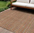 10 X 14 Orange And Taupe Striped Washable Indoor Outdoor Area Rug