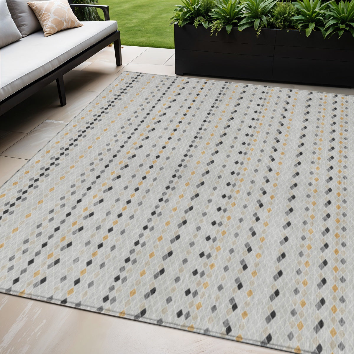 5 X 8 Silver And Gray Striped Washable Indoor Outdoor Area Rug