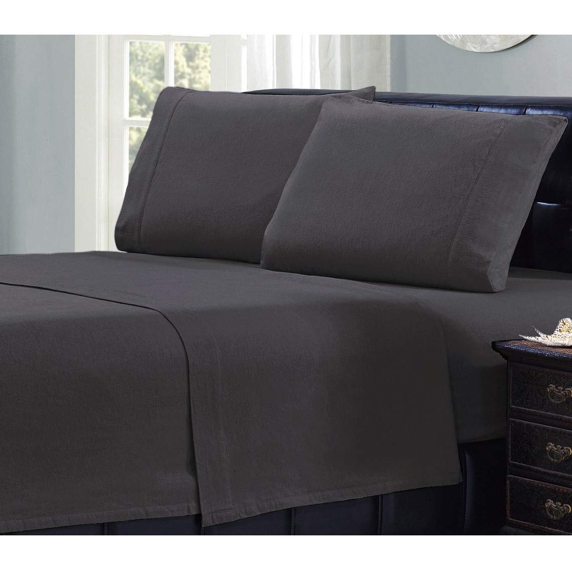 Mellanni Flannel Organic Cotton Sheets For King Size Bed - Gentle Feeling On Skin - Grey Sheets King Size - Pill, Wrinkle & Shri