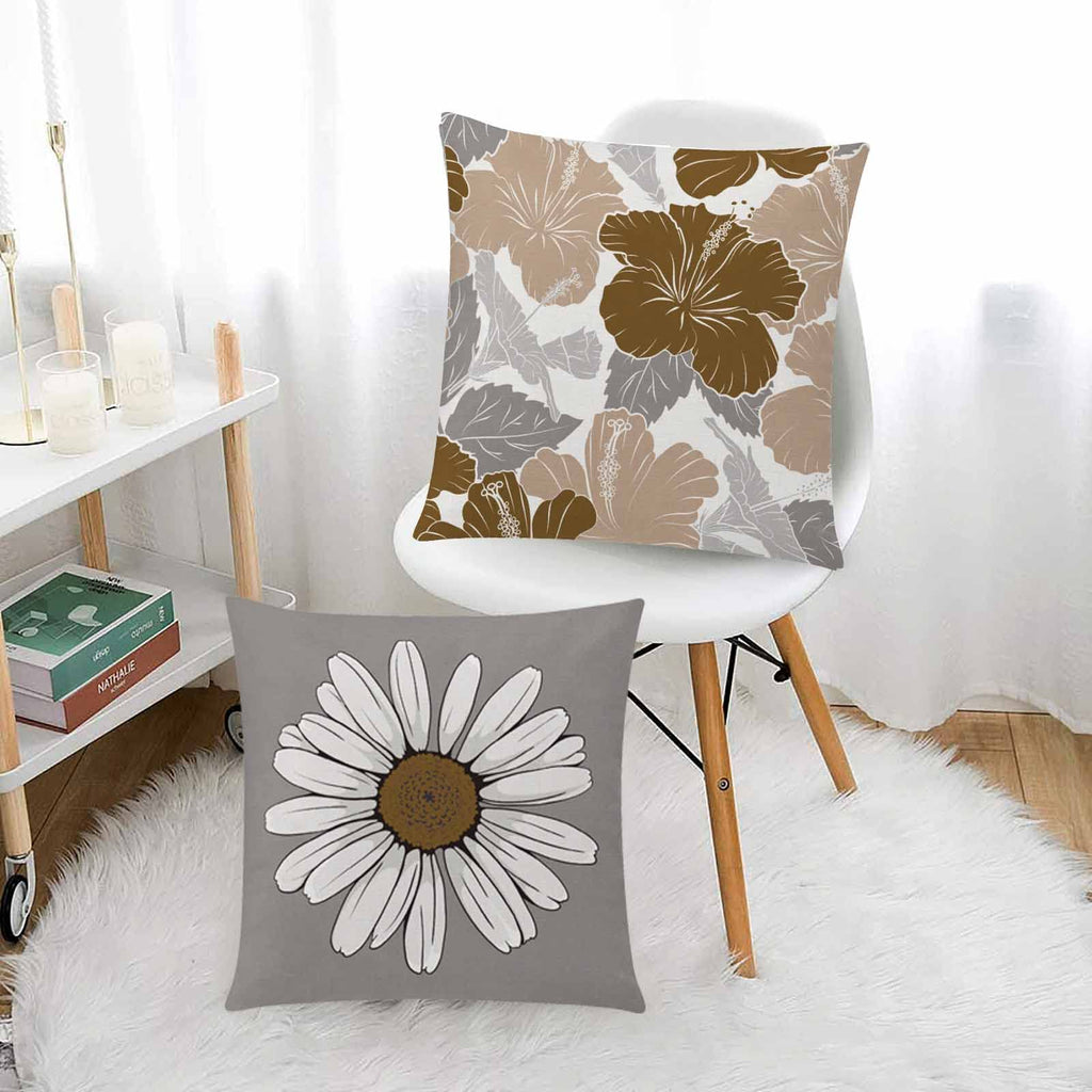 Comminy Brown Grey Pillow Covers 18X18 Set Of 6 Decorative Daisy Flower Throw Pillow Cover For Couch Modern Coffee Pillow Case F