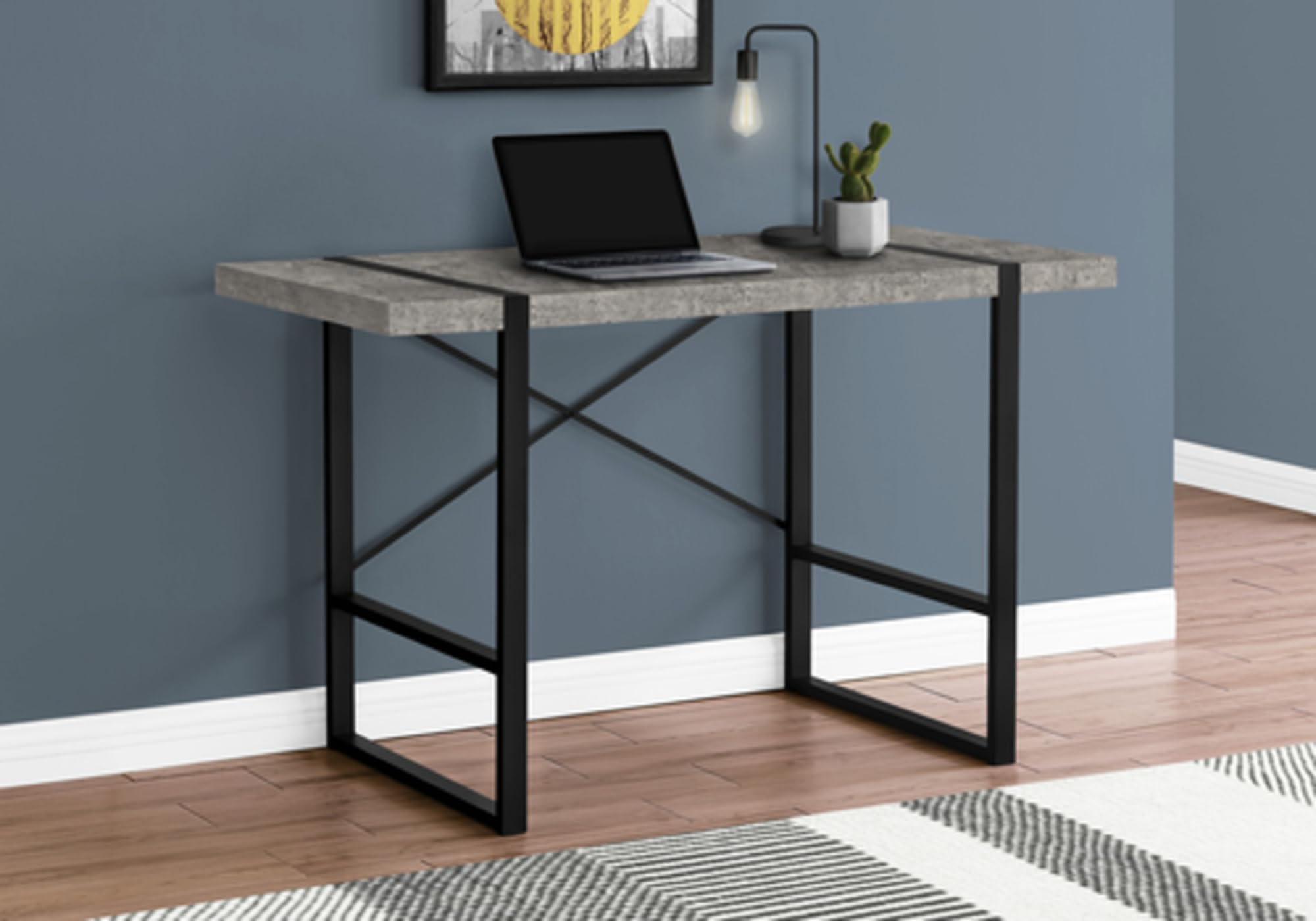 Monarch Specialties I 7661 Computer Desk, Home Office, Laptop, 48' L, Work, Metal, Laminate, Grey, Black, Contemporary, Modern