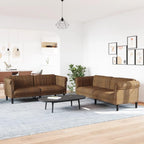 vidaXL Velvet Sofa Set - 2pc Brown Settee and Armchair, Modern Living Room Furniture with Sturdy Legs and Plush Comfort