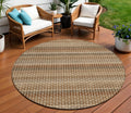 8 Orange And Copper Round Striped Washable Indoor Outdoor Area Rug