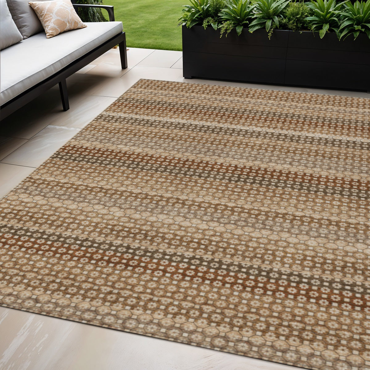 5 X 8 Taupe And Brown Striped Washable Indoor Outdoor Area Rug