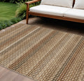 8 X 10 Taupe And Brown Striped Washable Indoor Outdoor Area Rug