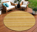 8 Wheat And Gold Round Striped Washable Indoor Outdoor Area Rug