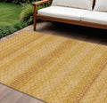 9 X 12 Wheat And Gold Striped Washable Indoor Outdoor Area Rug