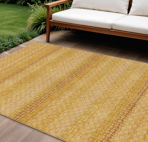 10 X 14 Wheat And Gold Striped Washable Indoor Outdoor Area Rug