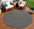 8 Black And Gray Round Floral Washable Indoor Outdoor Area Rug