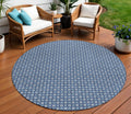 8 Blue And Sky Blue Round Floral Washable Indoor Outdoor Area Rug