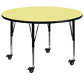 Flash Furniture Wren Mobile 60'' Round Yellow Thermal Laminate Activity Table - Height Adjustable Short Legs