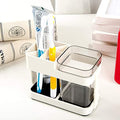 BETTERCLICK Toothpaste Holder with Removable Cup | Bathroom Toiletries Organizer Stand (Acrylic, Beige)