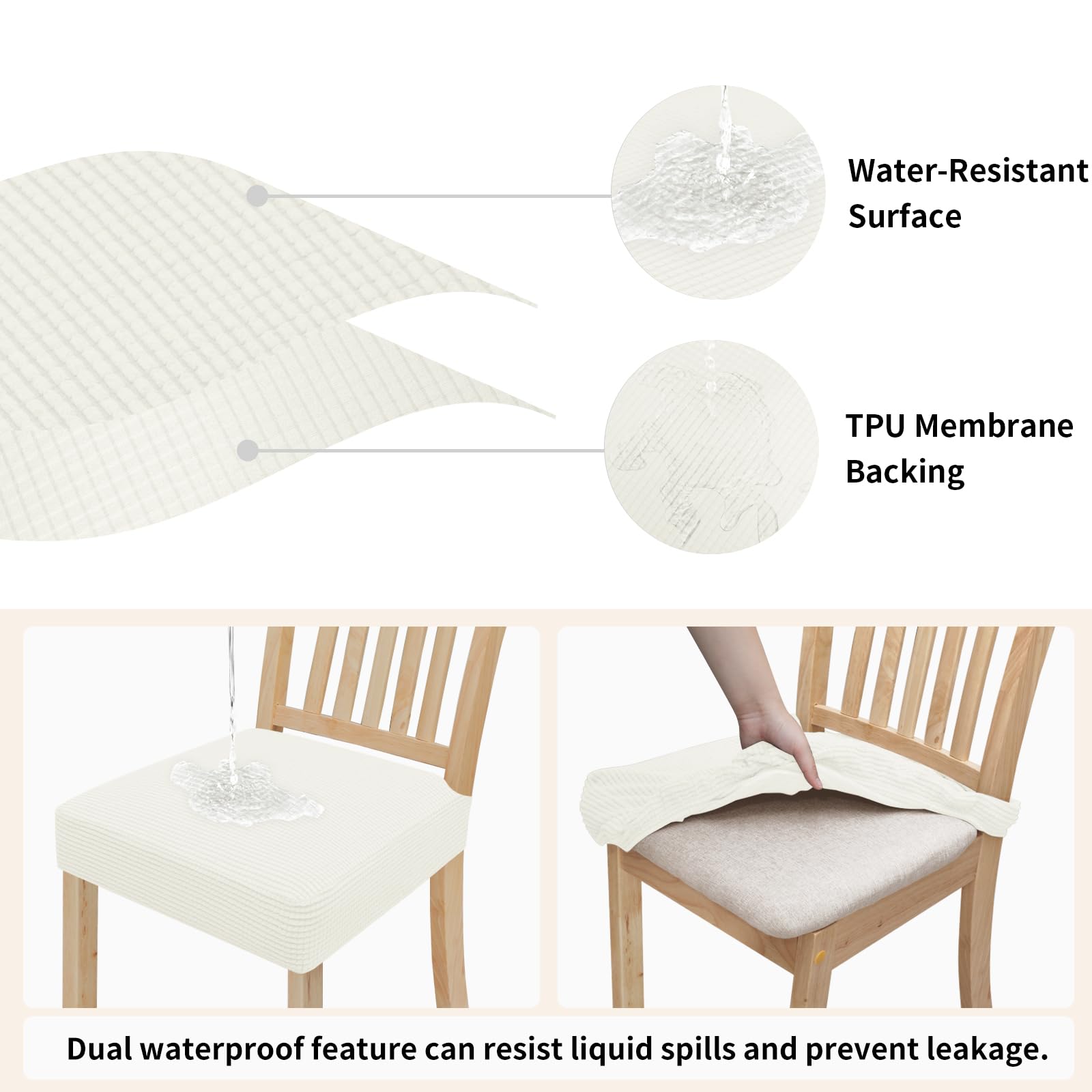 Easy-Going 100% Waterproof Seat Covers For Dining Room Chairs, Stretch Jacquard Chair Seat Slipcovers Removable And Washable Kitchen Dining Chair Covers (Set Of 2, Cream)