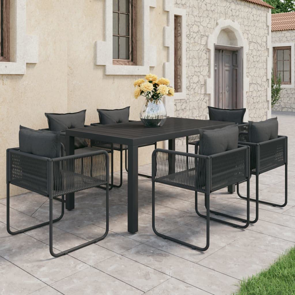 vidaXL Patio Dining Set 7 Piece Garden Outdoor Balcony Backyard Terrace Dinner Dinette Seating Table Chair Furniture Set Home PVC Rattan Black