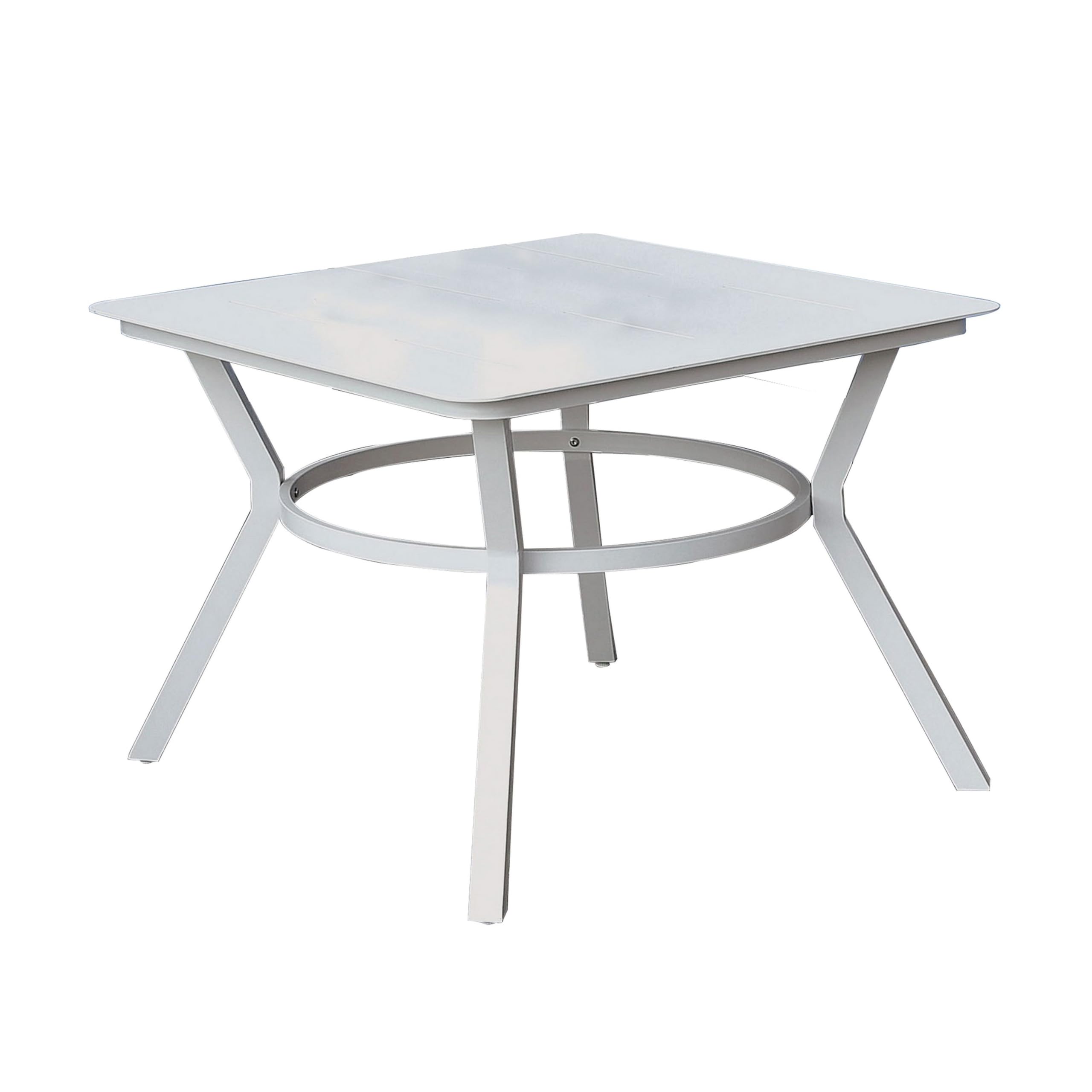 Benjara Bm233798 26 X 35.63 X 35.63 In. Plank Top Aluminum Patio Dining Table With Flared Legs, White