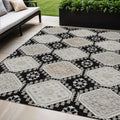 5 X 8 Black And Silver Floral Washable Indoor Outdoor Area Rug