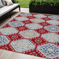 5 X 8 Red And Navy Blue Floral Washable Indoor Outdoor Area Rug