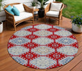 8 Red And Navy Blue Round Floral Washable Indoor Outdoor Area Rug