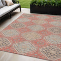 5 X 8 Salmon And Beige Floral Washable Indoor Outdoor Area Rug