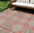 8 X 10 Salmon And Beige Floral Washable Indoor Outdoor Area Rug