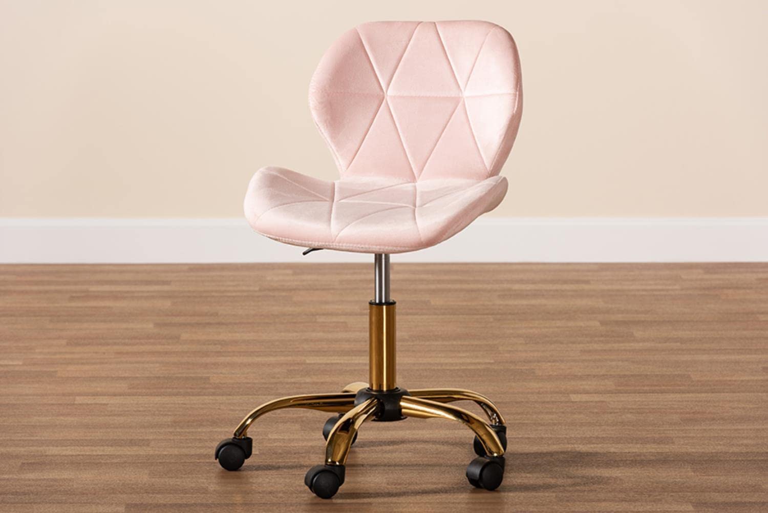 Baxton Studio - Savara Contemporary Glam and Luxe Velvet Fabric and Metal Swivel Office Chair - Blush Pink/Gold - Thumbnail 5