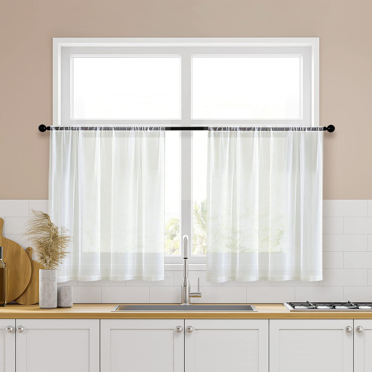 Mrtrees Sheer Kitchen Tier Curtains Off White 34 X 30 Inches Long Window Curtain Tiers Bathroom Small Window Voile Cafe Curtains