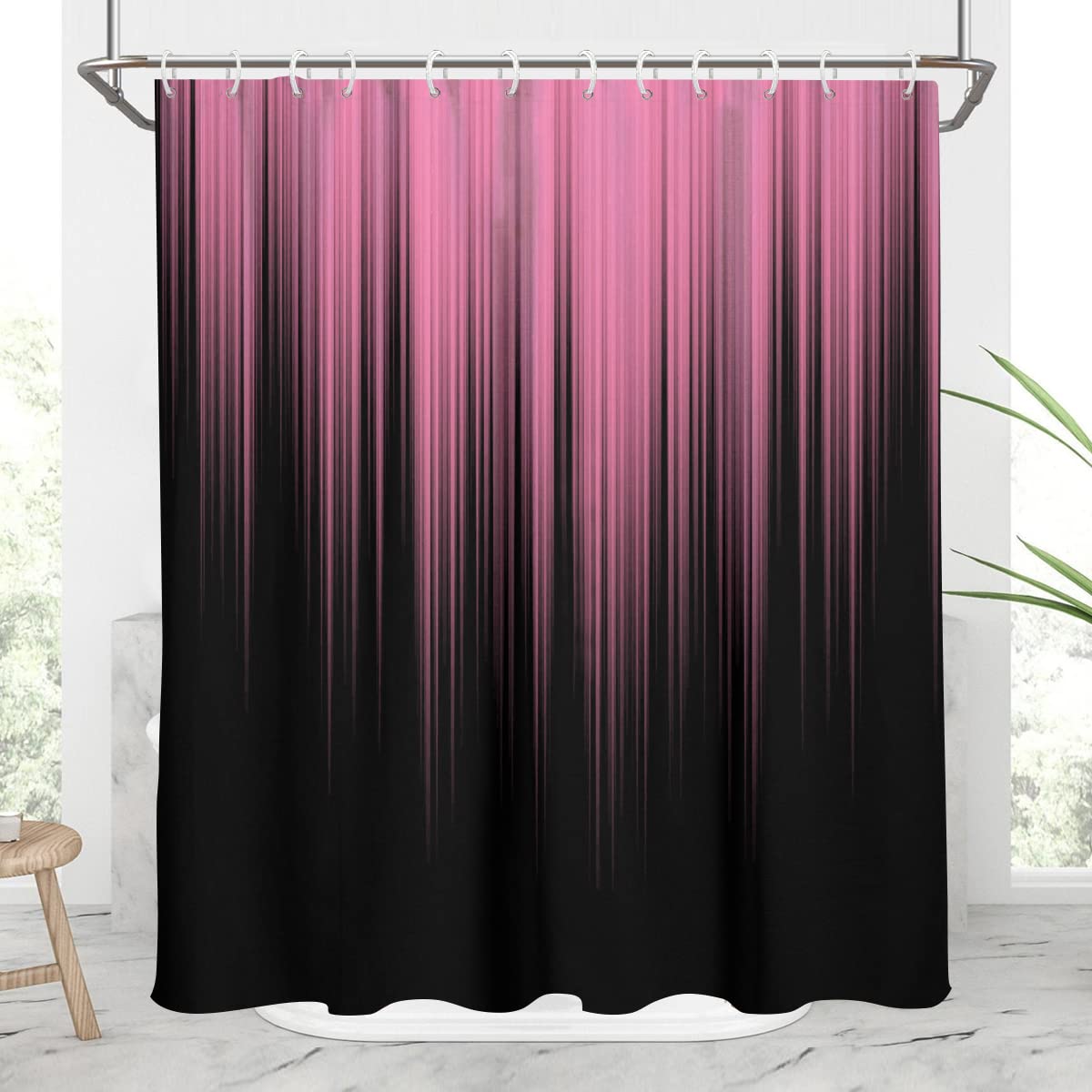 Aatter Pink And Black Shower Curtain Ombre Abstract Gothic Goth Cool Girls Girly Cute Preppy Women Teen Glam Two Tone Modern Art