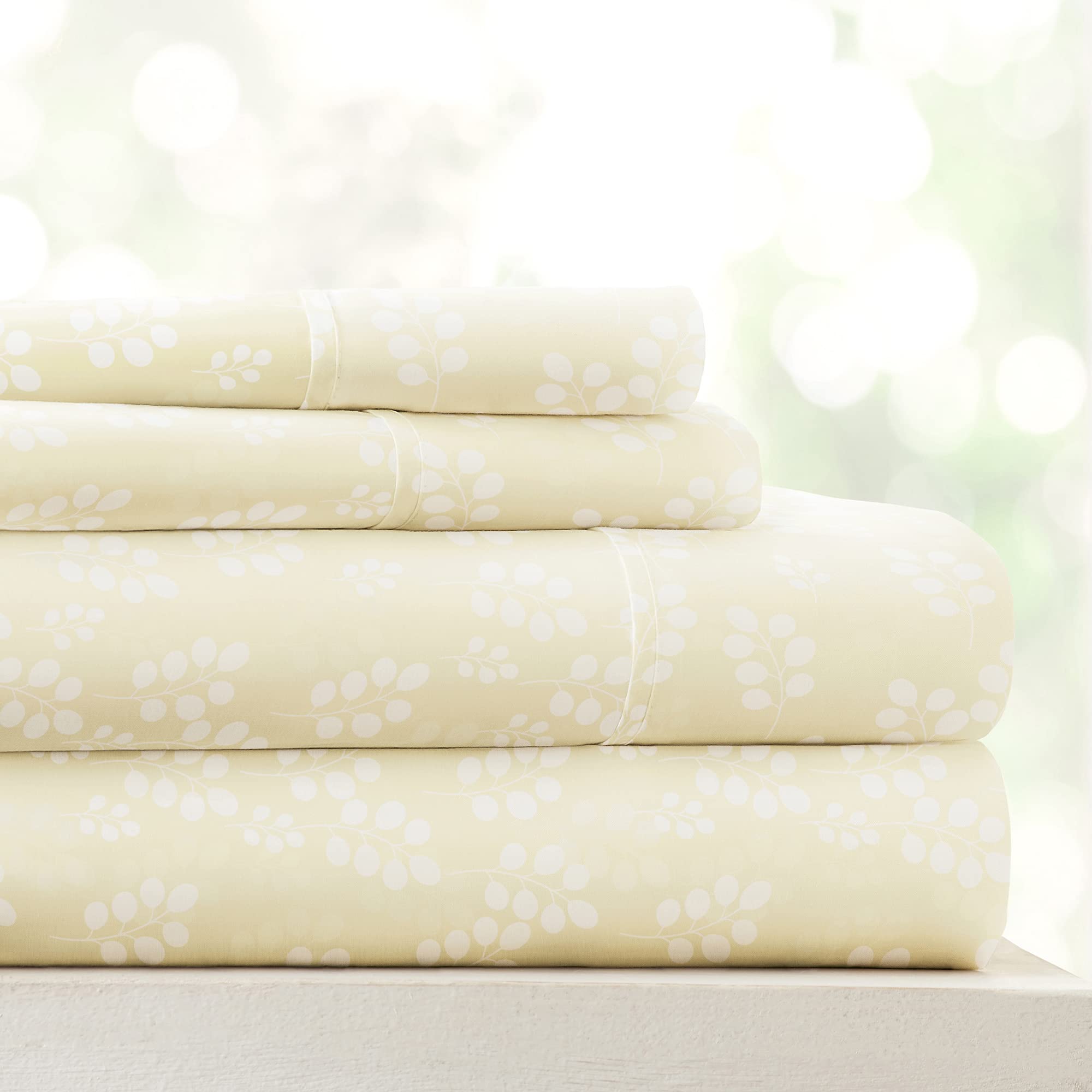 Linen Market 4 Piece Sheet Set Patterned, King, Wheatfield Ivory