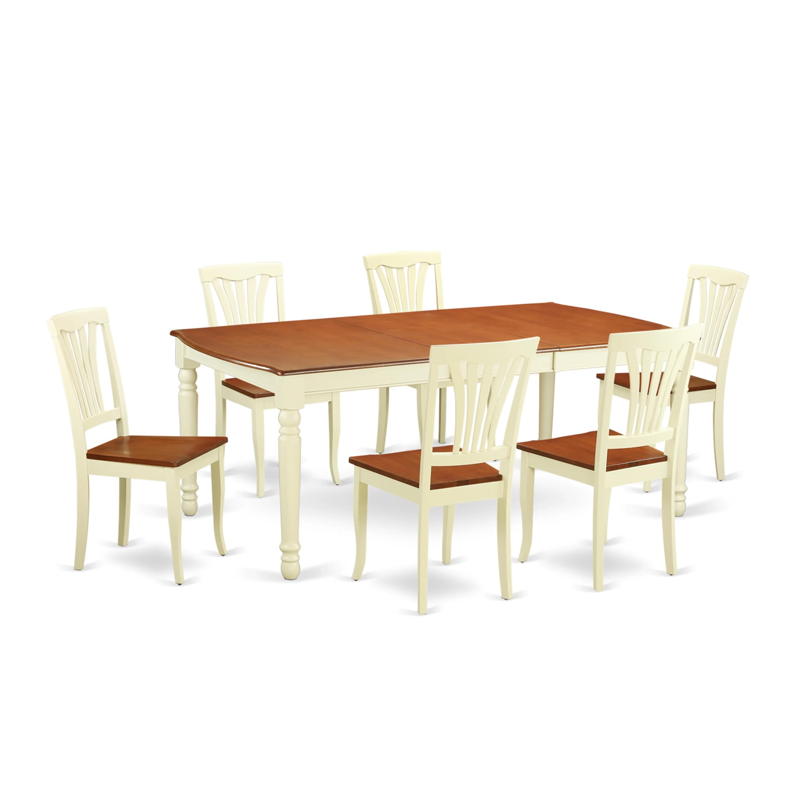 East West Furniture DOAV7-WHI-W 7 Piece Dining Set Consist of a Rectangle Dining Room Table with Butterfly Leaf and 6 Kitchen Chairs, 42x78 Inch, Buttermilk & Cherry