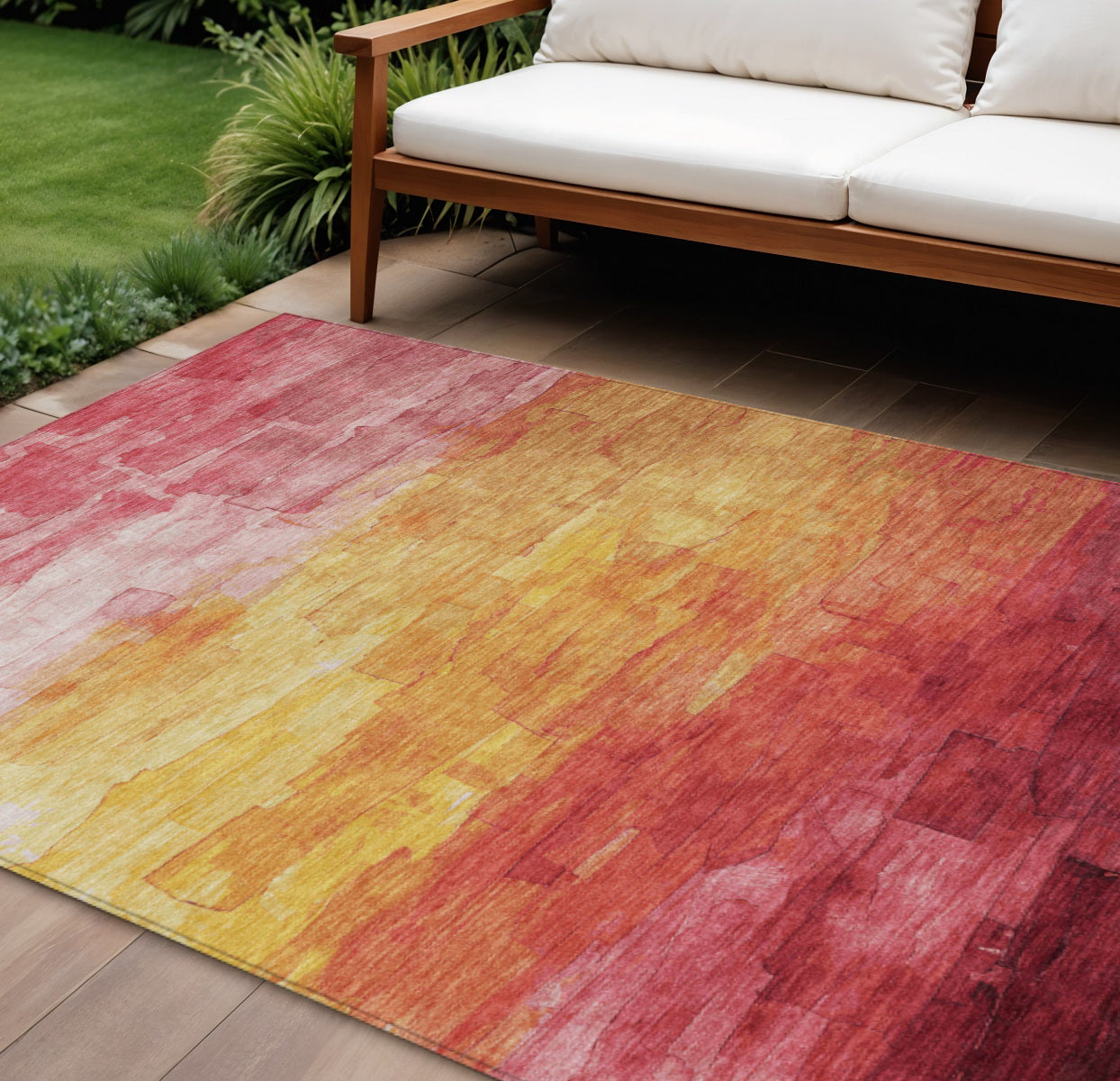 10 X 14 Blush And Pink Striped Washable Indoor Outdoor Area Rug