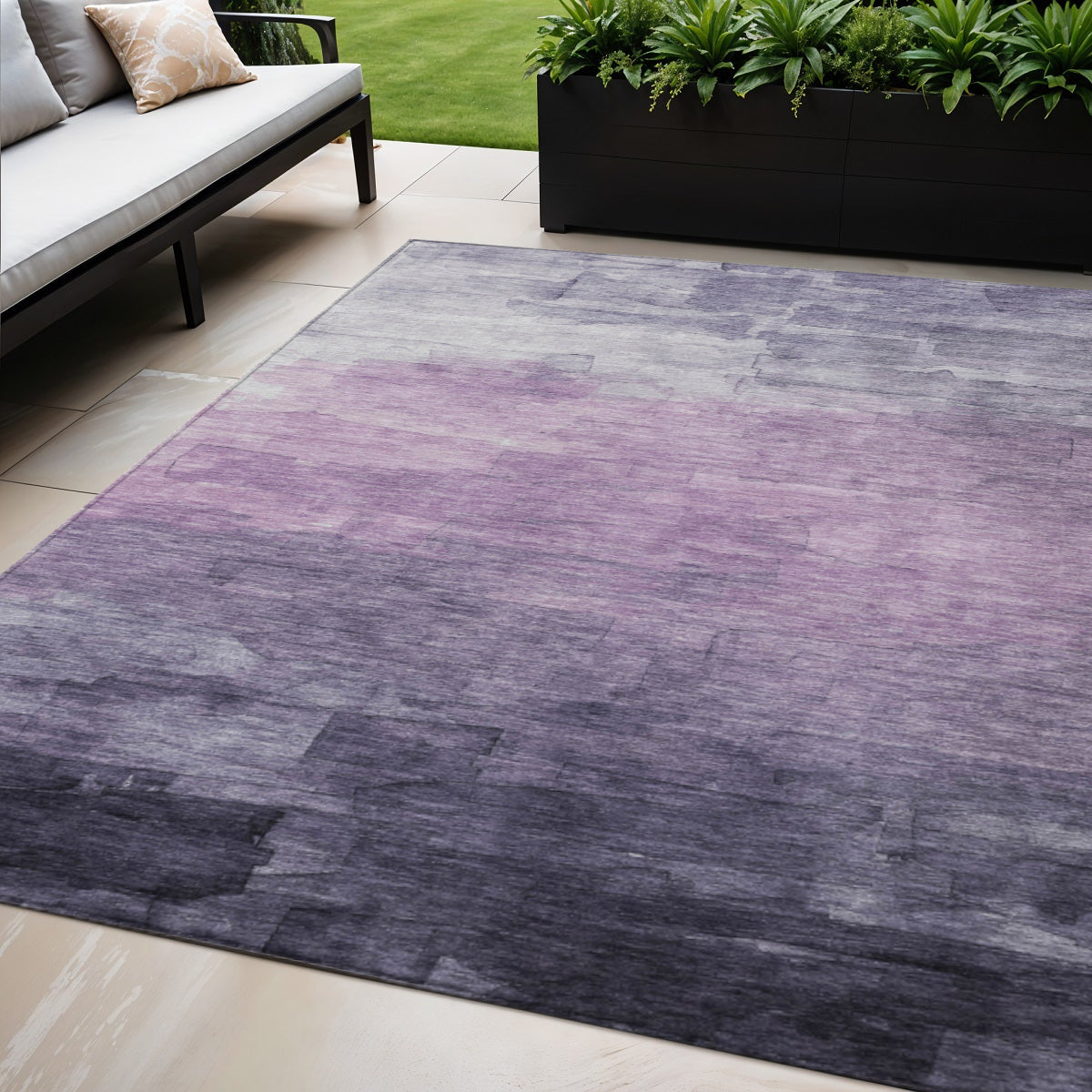 5 X 8 Lavender And Lilac Striped Washable Indoor Outdoor Area Rug