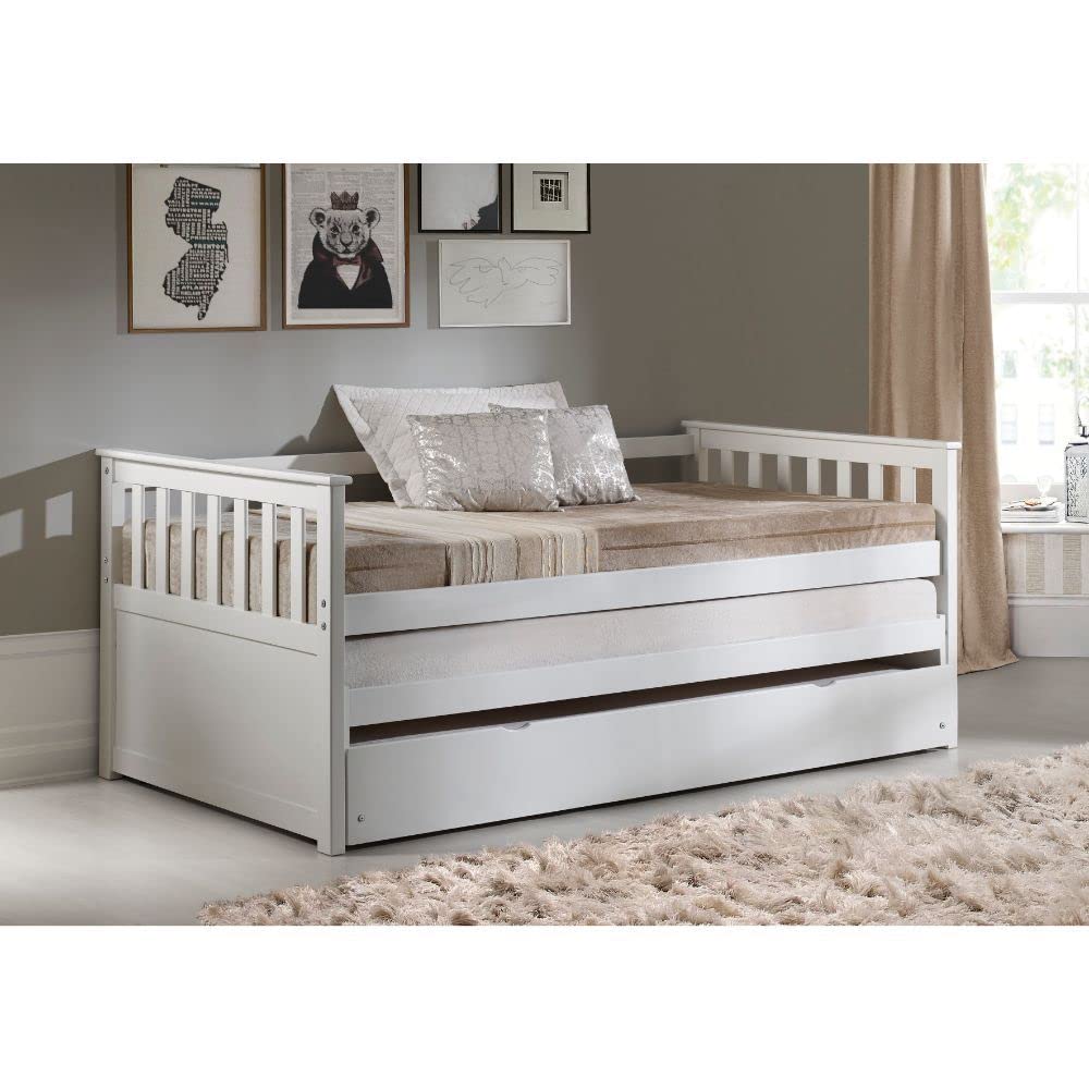 HomeRoots 43" X 80" X 32" White Wood Daybed & Pull-Out Bed