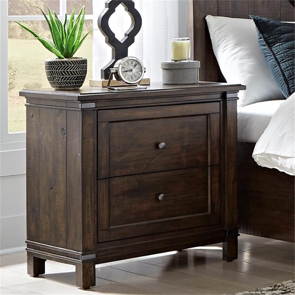 American Woodcrafters Farmwood 2-Drawer Rustic Brown Wood Nightstand