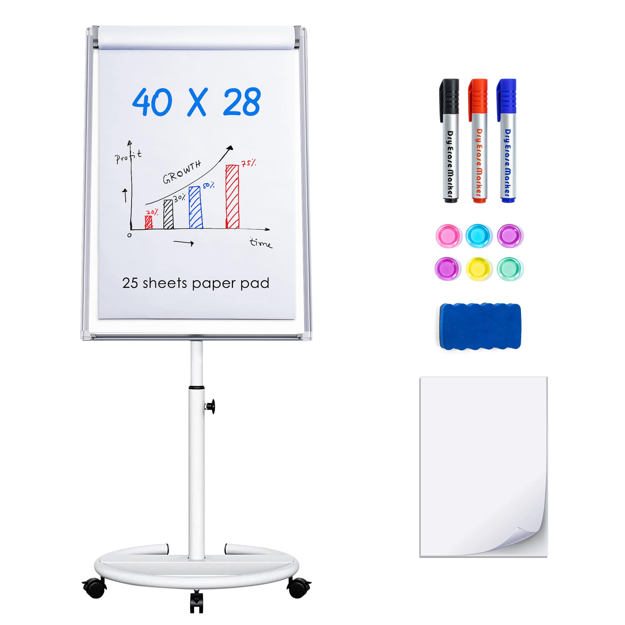 Maxtek Mobile Dry Erase Board - 40X28 Inches Magnetic Portable Whiteboard Stand Easel White Board Flipchart Easel Board With 25