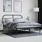 vidaXL Black Metal Bed Frame with Headboard - 53.9"x74.8", Traditional Powder-Coated Steel Construction, with Metal Slats and Center Legs, Extra Under-Bed Storage Space