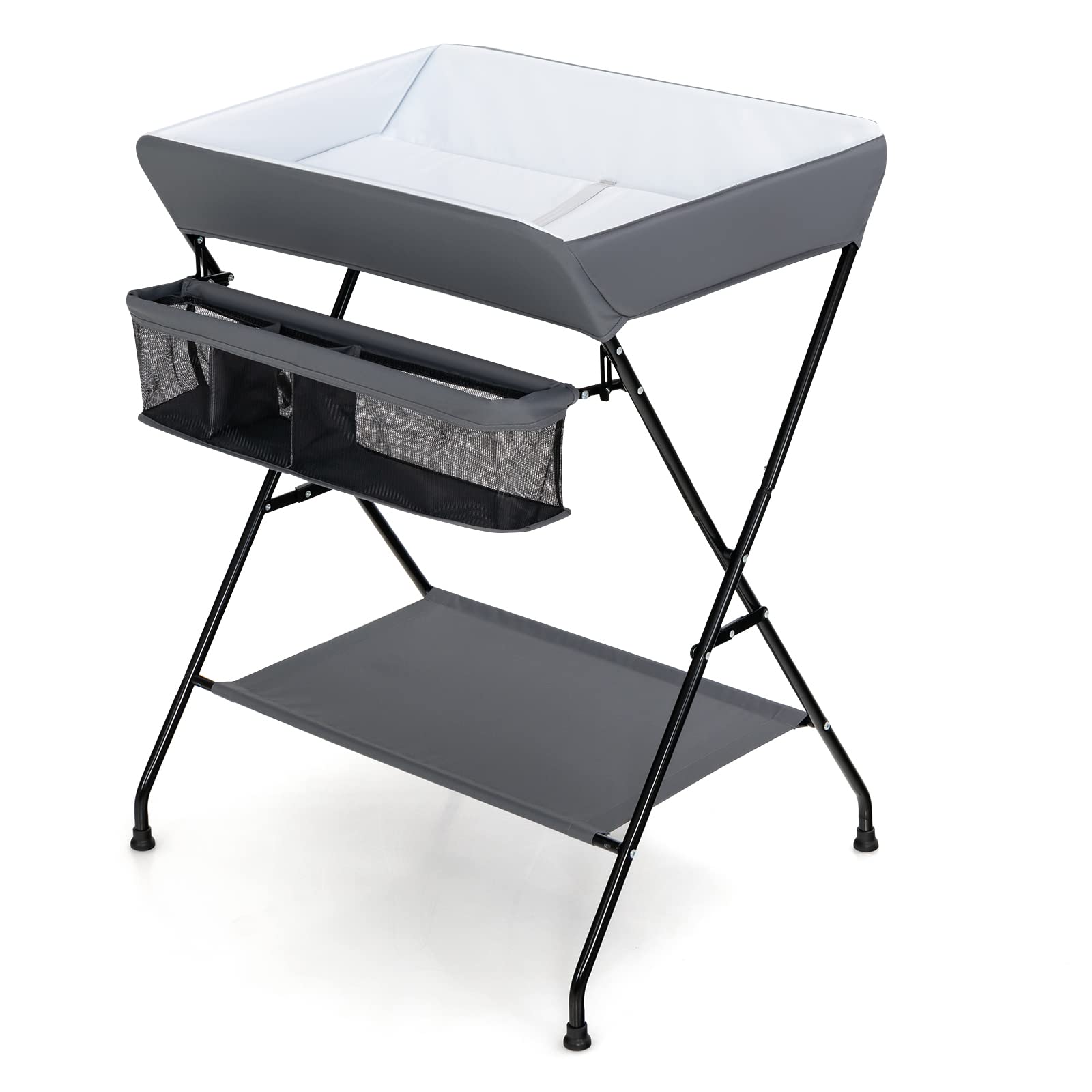 GLACER Baby Changing Table, Portable Diaper Changing Station with Large Storage Basket & Shelf, Waterproof Surface, Non Slip Foo
