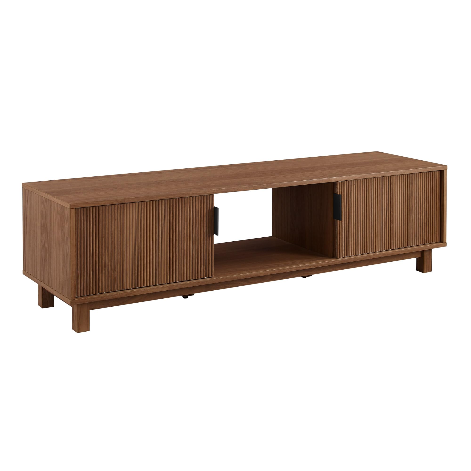 Walker Edison Walton Modern Fluted-Door Low Tv Stand For Tvs Up To 65 Inches, 58 Inch, Mocha