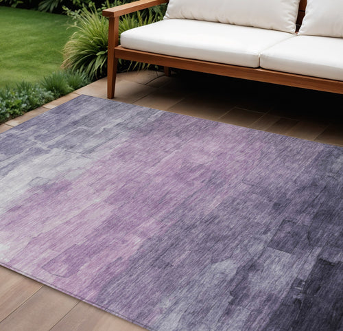 10 X 14 Lavender And Lilac Striped Washable Indoor Outdoor Area Rug