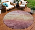 8 Mauve And Pink Round Striped Washable Indoor Outdoor Area Rug