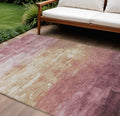 10 X 14 Mauve And Pink Striped Washable Indoor Outdoor Area Rug